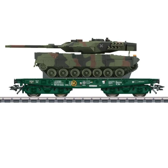 Marklin 48871 Rlmmps flat wagon for heavy load transport, DB, with ... Marklin_48871-Marklin 48871 Rlmmps flat wagon for heavy load transport, DB, with Leopard 2A6 tank