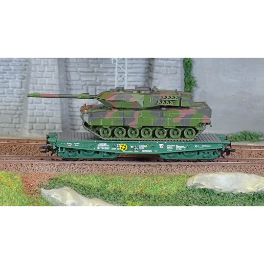 Marklin_48871-Marklin 48871 Wagon plat Rlmmps pour le transport de charges lourdes, DB, avec char Leopard 2A6