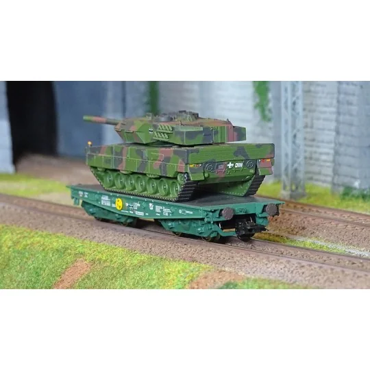 Marklin 48871 Rlmmps flat wagon for heavy load transport, DB, with ... Marklin_48871-Marklin 48871 Rlmmps flat wagon for heavy load transport, DB, with Leopard 2A6 tank