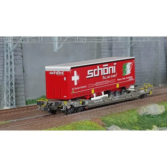 Roco_6600065-Roco 6600065 T5 pocket wagon, Hupac, loaded with Schöni semi-trailer