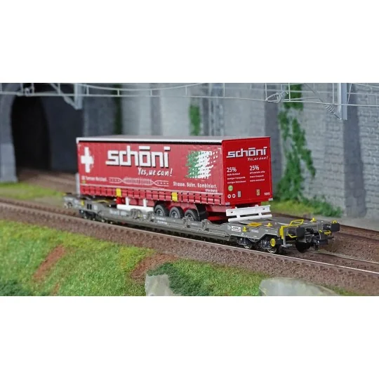 Roco_6600065-Roco 6600065 T5 pocket wagon, Hupac, loaded with Schöni semi-trailer