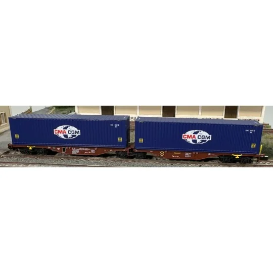 NW-288-REE Modeles NW288 Wagon porte conteneurs Sggmrss 80 TOUAX, SNCF, 2 conteneurs CGA-CGM logo Monde, N - 1/160