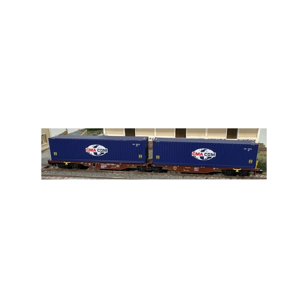 REE Modeles NW288 Wagon porte conteneurs Sggmrss 80 TOUAX, SNCF, 2 conteneurs CGA-CGM logo Monde, N - 1/160 Ree Modeles NW-288 -