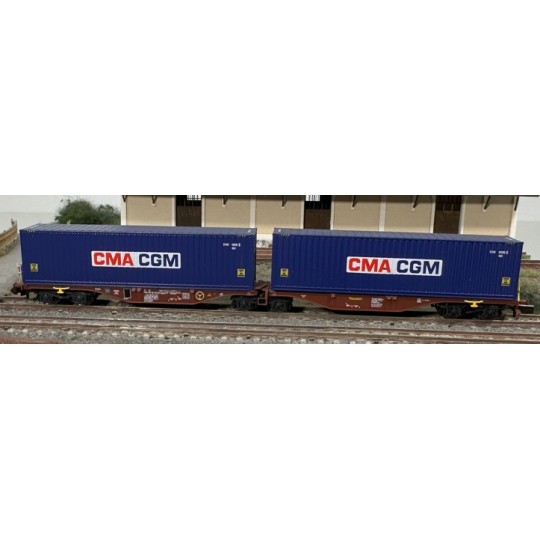 NW-289-REE Modeles NW289 Wagon porte conteneurs Sggmrss 80 TOUAX, SNCF, 2 conteneurs CGA-CGM, N - 1/160