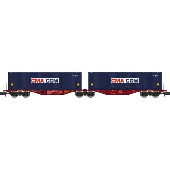 NW-289-REE Modeles NW289 Container wagon Sggmrss 80 TOUAX, SNCF, 2 CGA-CGM containers, N - 1/160