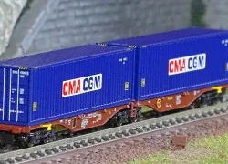 REE Modeles NW289 Container wagon Sggmrss 80 TOUAX, SNCF, 2 CGA-CGM...