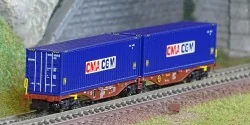 REE Modeles NW289 Wagon porte conteneurs Sggmrss 80 TOUAX, SNCF, 2 conteneurs CGA-CGM, N - 1/160 Ree Modeles NW-289 - 1