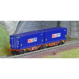 REE Modeles NW289 Wagon porte conteneurs Sggmrss 80 TOUAX, SNCF, 2 conteneurs CGA-CGM, N - 1/160 Ree Modeles NW-289 - 1