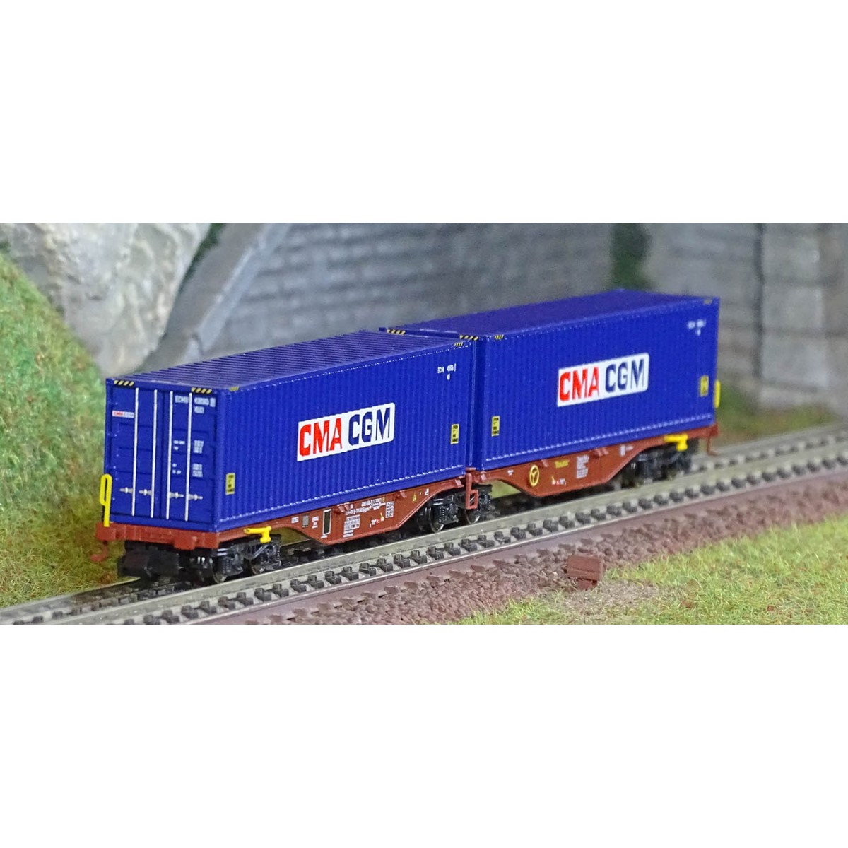 REE Modeles NW289 Wagon porte conteneurs Sggmrss 80 TOUAX, SNCF, 2 conteneurs CGA-CGM, N - 1/160 Ree Modeles NW-289 - 1