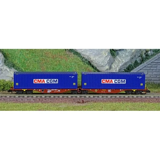 NW-289-REE Modeles NW289 Wagon porte conteneurs Sggmrss 80 TOUAX, SNCF, 2 conteneurs CGA-CGM, N - 1/160