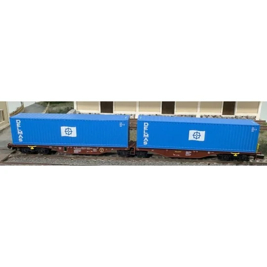 NW-290-REE Modeles NW290 Container wagon Sggmrss 80 TOUAX, SNCF, 2 DELMAS containers, N - 1/160