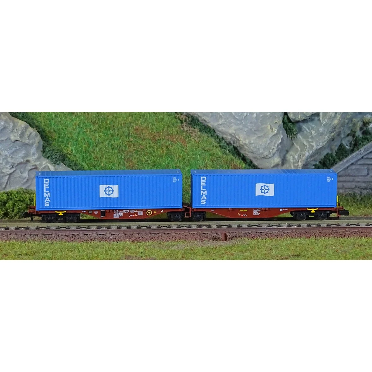 REE Modeles NW290 Wagon porte conteneurs Sggmrss 80 TOUAX, SNCF, 2 conteneurs DELMAS, N - 1/160 Ree Modeles NW-290 - 2