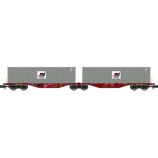 REE Modeles NW291 Container wagon Sggmrss 80 TOUAX, SNCF, 2 MARFRET... NW-291-REE Modeles NW291 Container wagon Sggmrss 80 TOUAX, SNCF, 2 MARFRET containers, N - 1/160