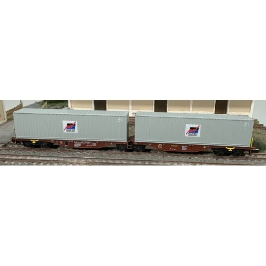 NW-291-REE Modeles NW291 Wagon porte conteneurs Sggmrss 80 TOUAX, SNCF, 2 conteneurs MARFRET, N - 1/160