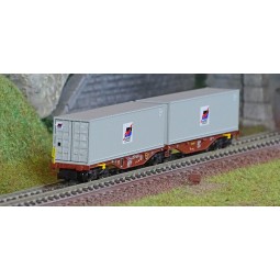 REE Modeles NW291 Wagon porte conteneurs Sggmrss 80 TOUAX, SNCF, 2 conteneurs MARFRET, N - 1/160 Ree Modeles NW-291 - 1