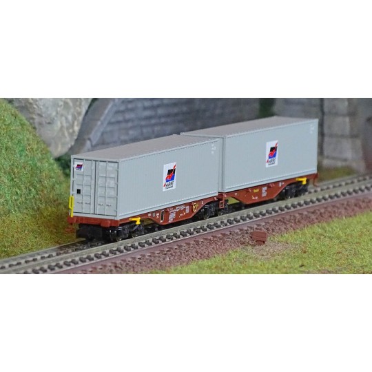 NW-291-REE Modeles NW291 Container wagon Sggmrss 80 TOUAX, SNCF, 2 MARFRET containers, N - 1/160