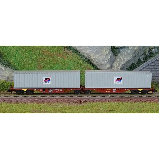 NW-291-REE Modeles NW291 Wagon porte conteneurs Sggmrss 80 TOUAX, SNCF, 2 conteneurs MARFRET, N - 1/160