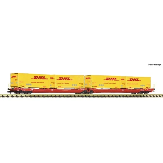 Fleischmann 6660051 Double pocket articulated wagon T3000e, DB AG, ... Fle_6660051-Fleischmann 6660051 Double pocket articulated wagon T3000e, DB AG, loaded with 4 DHL swap bodies, N scale