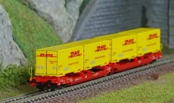 Fleischmann 6660051 Wagon articulé double poche T3000e, DB AG, chargé 4 caisses mobiles DHL, échelle N Fleischmann Fle_6660051 -