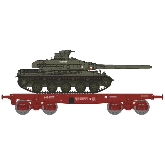 WBA-029-Ree Models WBA029 Rlmmp Tank Transport Wagon, SNCF + AMX 30B Tank - Flanders