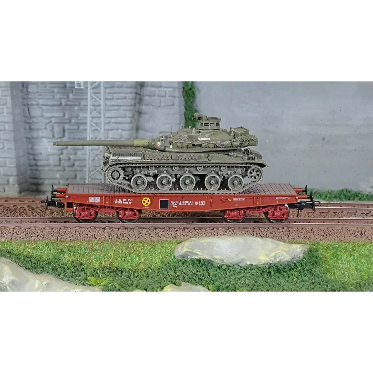Ree Models WBA029 Rlmmp Tank Transport Wagon, SNCF + AMX 30B Tank -...