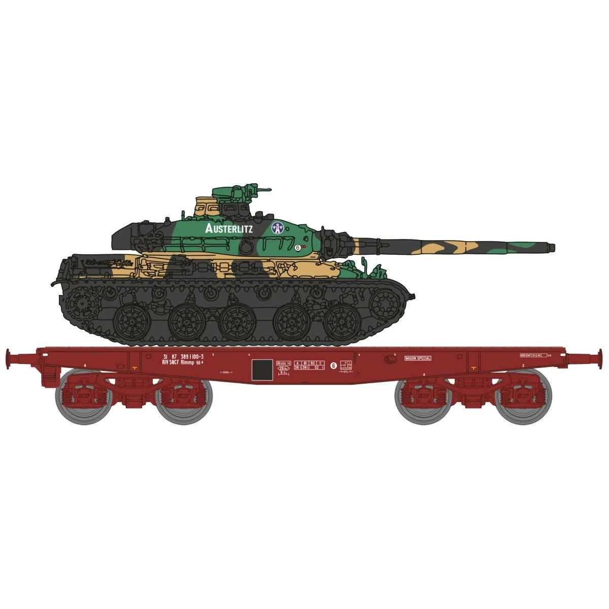 Ree models WBA034 Rlmmp tank transporter wagon, SNCF + AMX 30B tank...