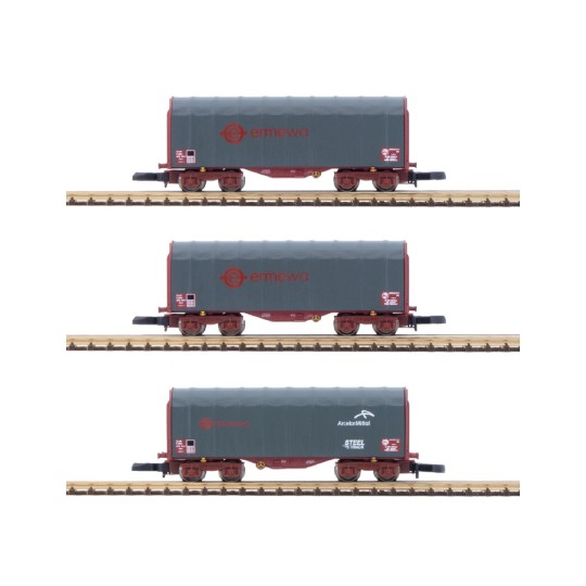 AZAR_W03-ERP-Azar W03-ERP Set of 3 short covered bogie wagons, ERMEWA, Z scale