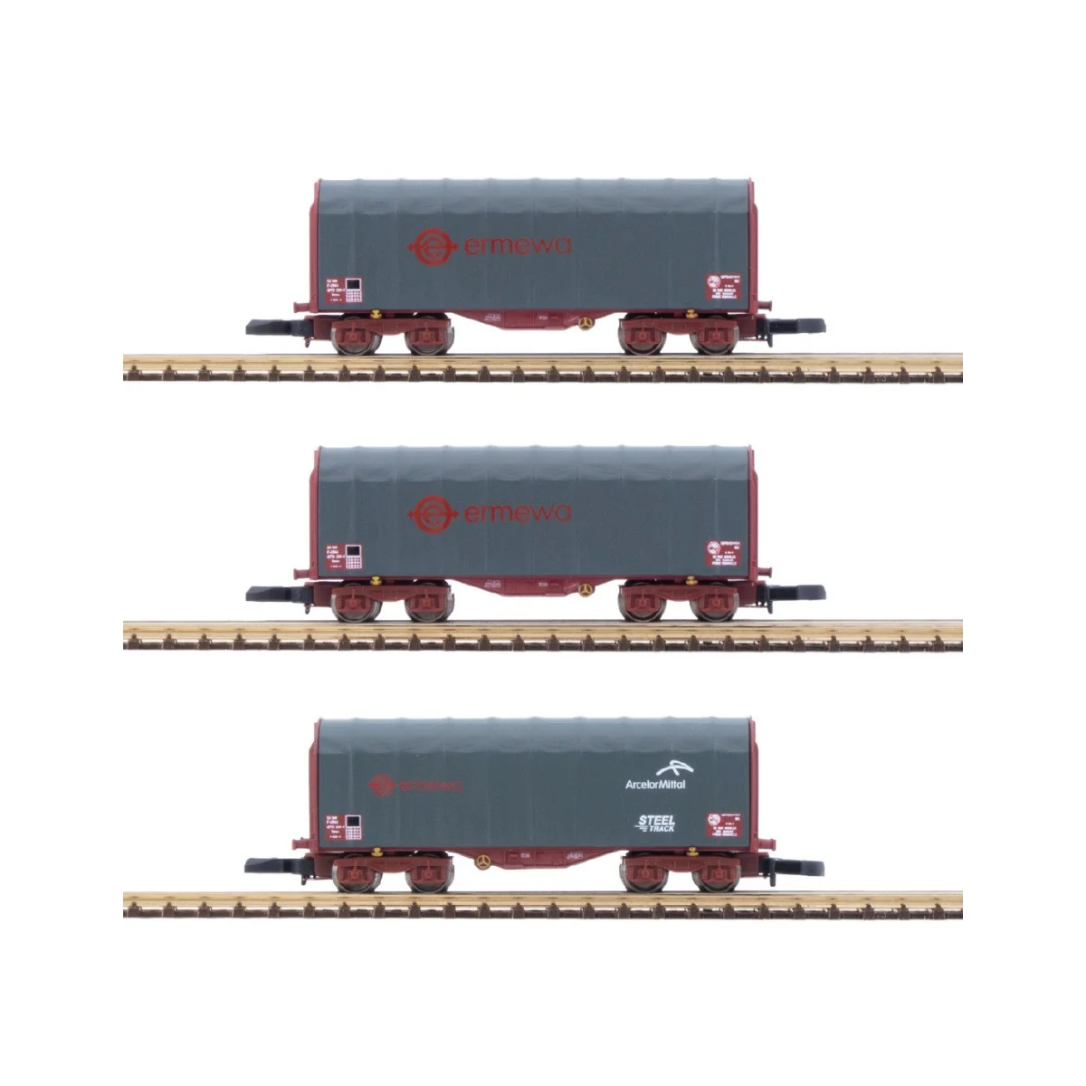 Azar W03-ERP Set of 3 short covered bogie wagons, ERMEWA, Z scale Azar W03-ERP Set of 3 short covered bogie wagons, ERMEWA, Z scale