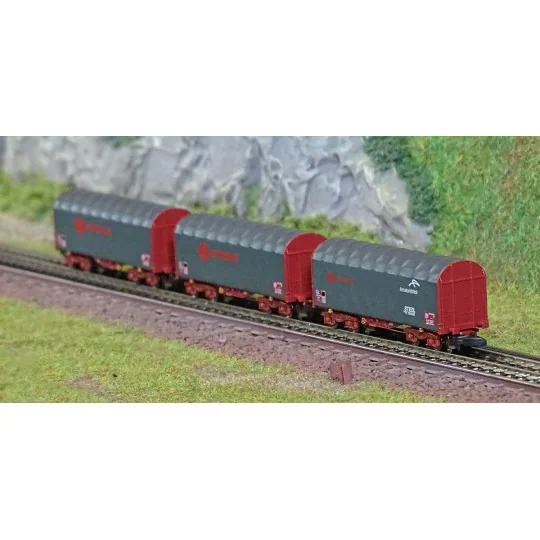 Azar W03-ERP Set of 3 short covered bogie wagons, ERMEWA, Z scale AZAR_W03-ERP-Azar W03-ERP Set of 3 short covered bogie wagons, ERMEWA, Z scale
