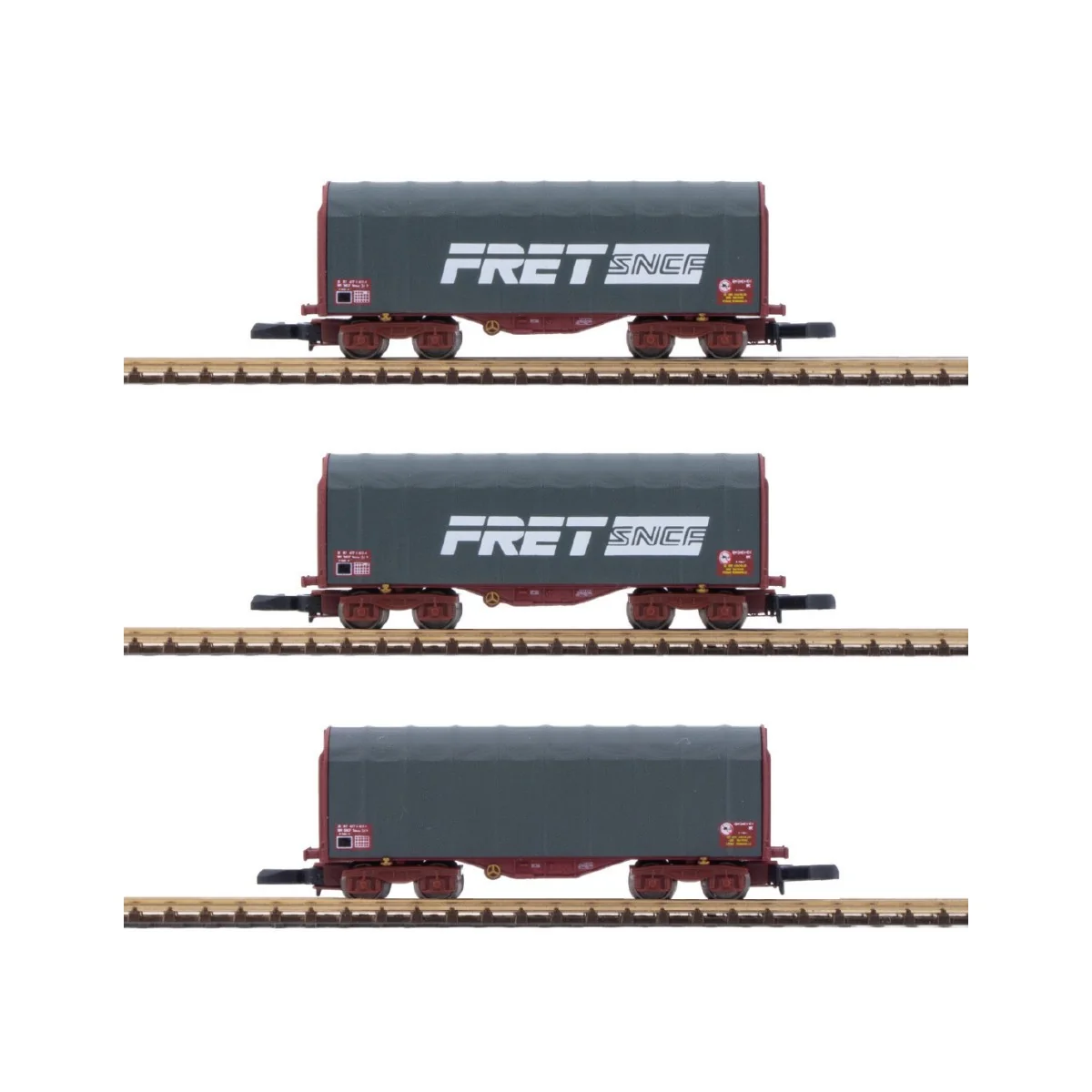 Azar W03-FRP Set of 3 short covered bogie wagons, SNCF, FRET, Z sca...