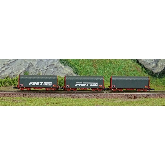 AZAR_W03-FRP-Azar W03-FRP Set of 3 short covered bogie wagons, SNCF, FRET, Z scale