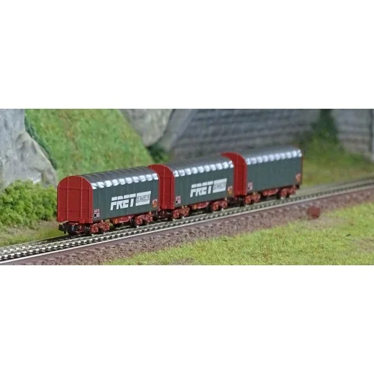 AZAR_W03-FRP-Azar W03-FRP Set of 3 short covered bogie wagons, SNCF, FRET, Z scale