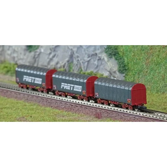 Azar W03-FRP Set of 3 short covered bogie wagons, SNCF, FRET, Z scale AZAR_W03-FRP-Azar W03-FRP Set of 3 short covered bogie wagons, SNCF, FRET, Z scale