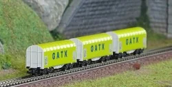 Azar W03-GAP Set de 3 wagons courts bâchés à bogies, GATX, échelle Z AZAR Models AZAR_W03-GAP - 1