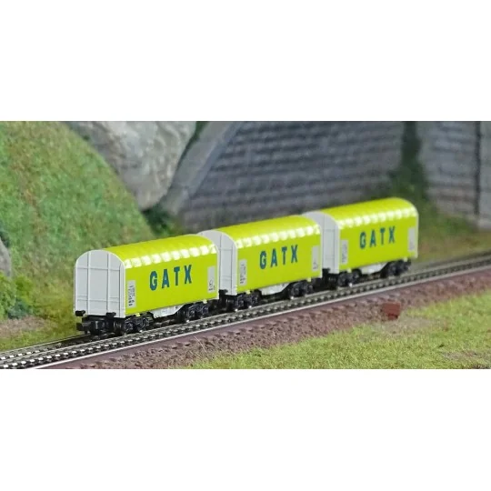 Azar W03-GAP Set of 3 short covered bogie wagons, GATX, Z scale AZAR_W03-GAP-Azar W03-GAP Set of 3 short covered bogie wagons, GATX, Z scale
