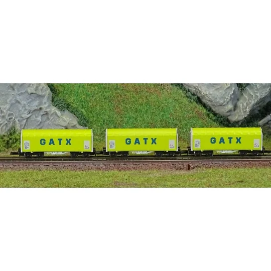 Azar W03-GAP Set of 3 short covered bogie wagons, GATX, Z scale AZAR_W03-GAP-Azar W03-GAP Set of 3 short covered bogie wagons, GATX, Z scale