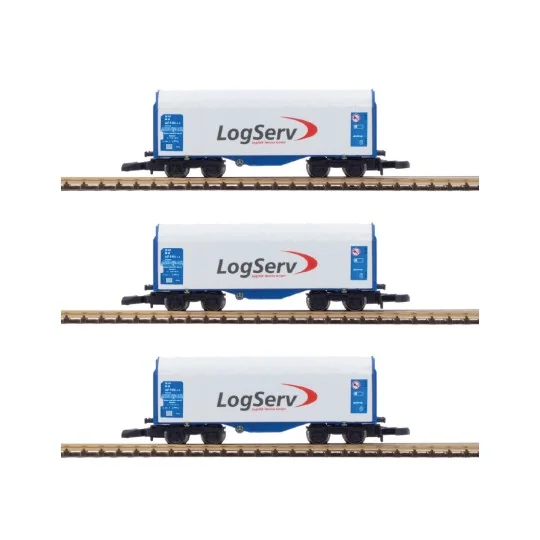 Azar W03-LSP Set of 3 short covered bogie wagons, LOGSERV, Z scale AZAR_W03-LSP-Azar W03-LSP Set of 3 short covered bogie wagons, LOGSERV, Z scale
