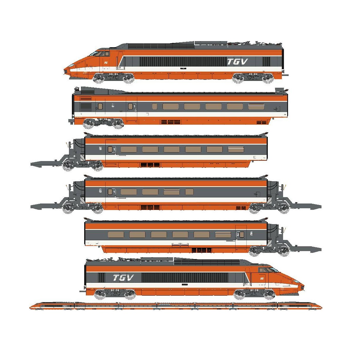 Ree Modeles TGV004S Set of 7 elements TGV WORLD RECORD 380Km/h No. ...