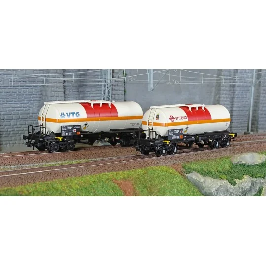 Jouef HJ6250 Set de 2 wagons citernes à bogies, transport de chlore, VTG + Ermewa, SNCF Jouef HJ6250 - 1 HJ6250-Jouef HJ6250 Set de 2 wagons citernes à bogies, transport de chlore, VTG + Ermewa, SNCF