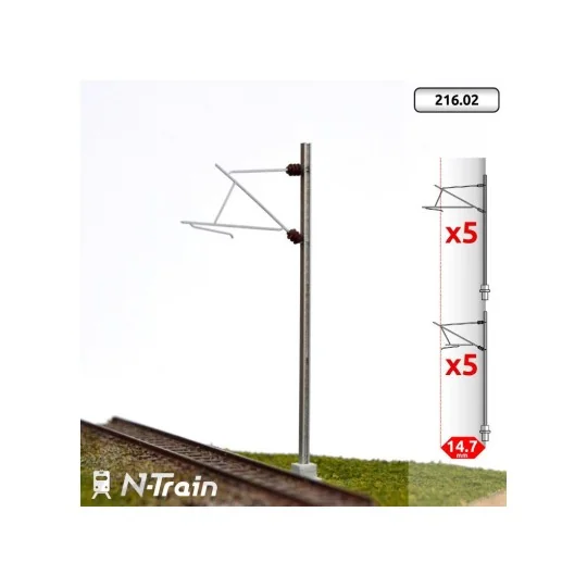 N-TRAIN_21602-N-Train 21602 Set de 10 poteaux caténaire en H à console à 25kV - S, échelle N