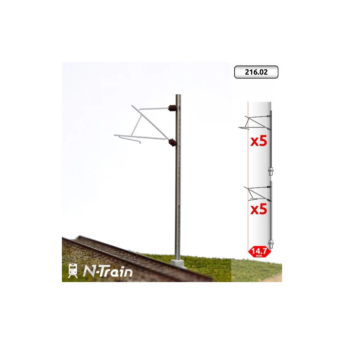 N-Train 21602 Set of 10 H-shaped catenary poles with brackets for 2...