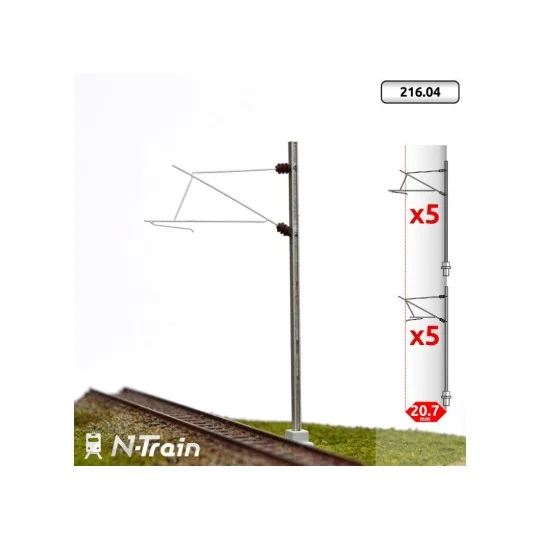 N-TRAIN_21604-N-Train 21604 Set of 10 H-shaped catenary poles with brackets for 25kV - M, N scale