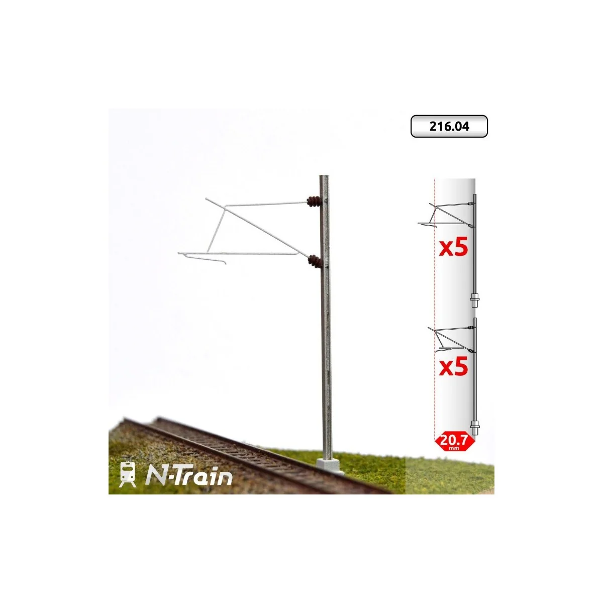 N-Train 21604 Set of 10 H-shaped catenary poles with brackets for 2...