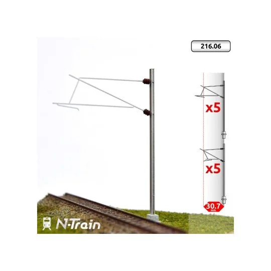 N-TRAIN_21606-N-Train 21606 Set of 10 H-shaped catenary masts with brackets for 25kV - L1, N scale