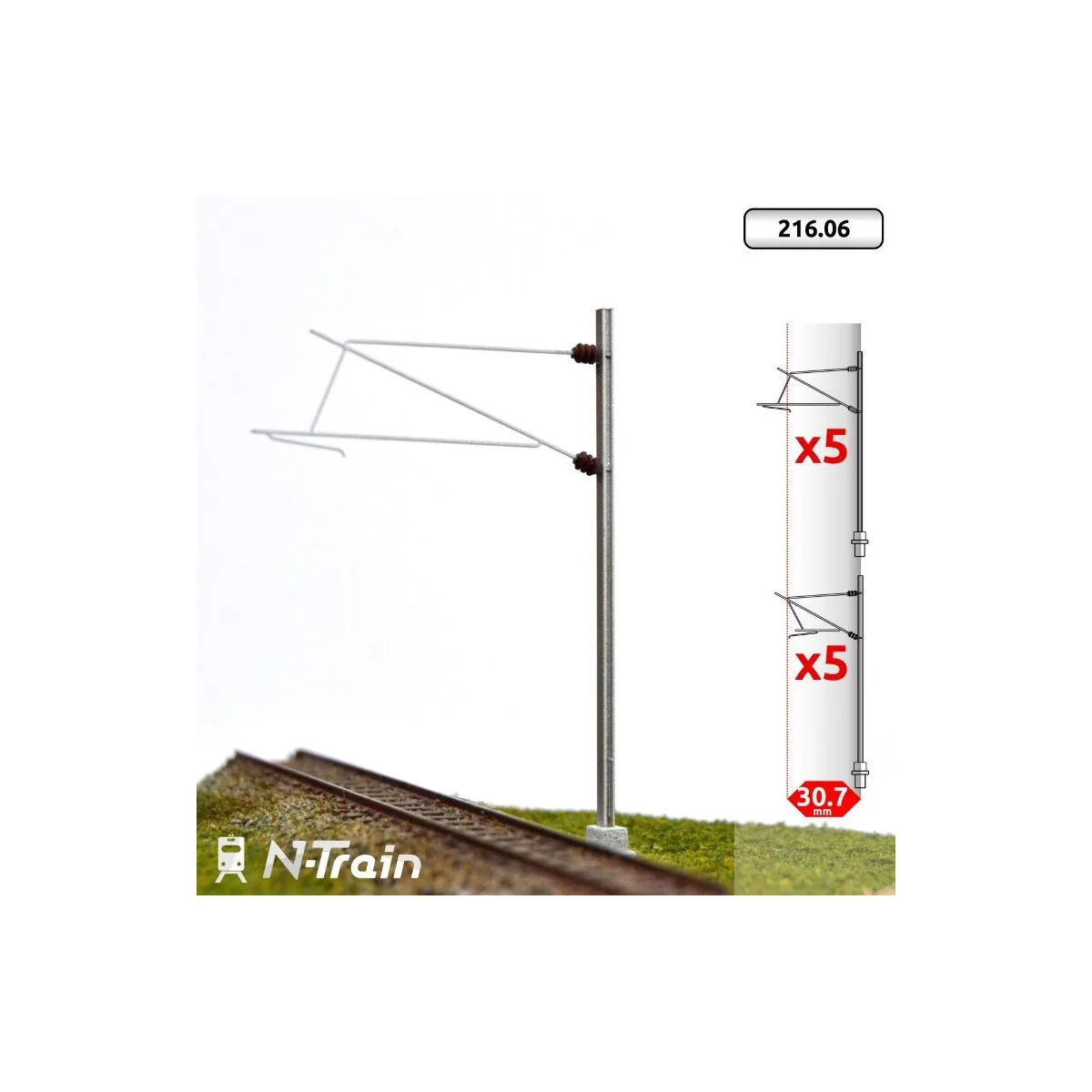 N-Train 21606 Set of 10 H-shaped catenary masts with brackets for 2...