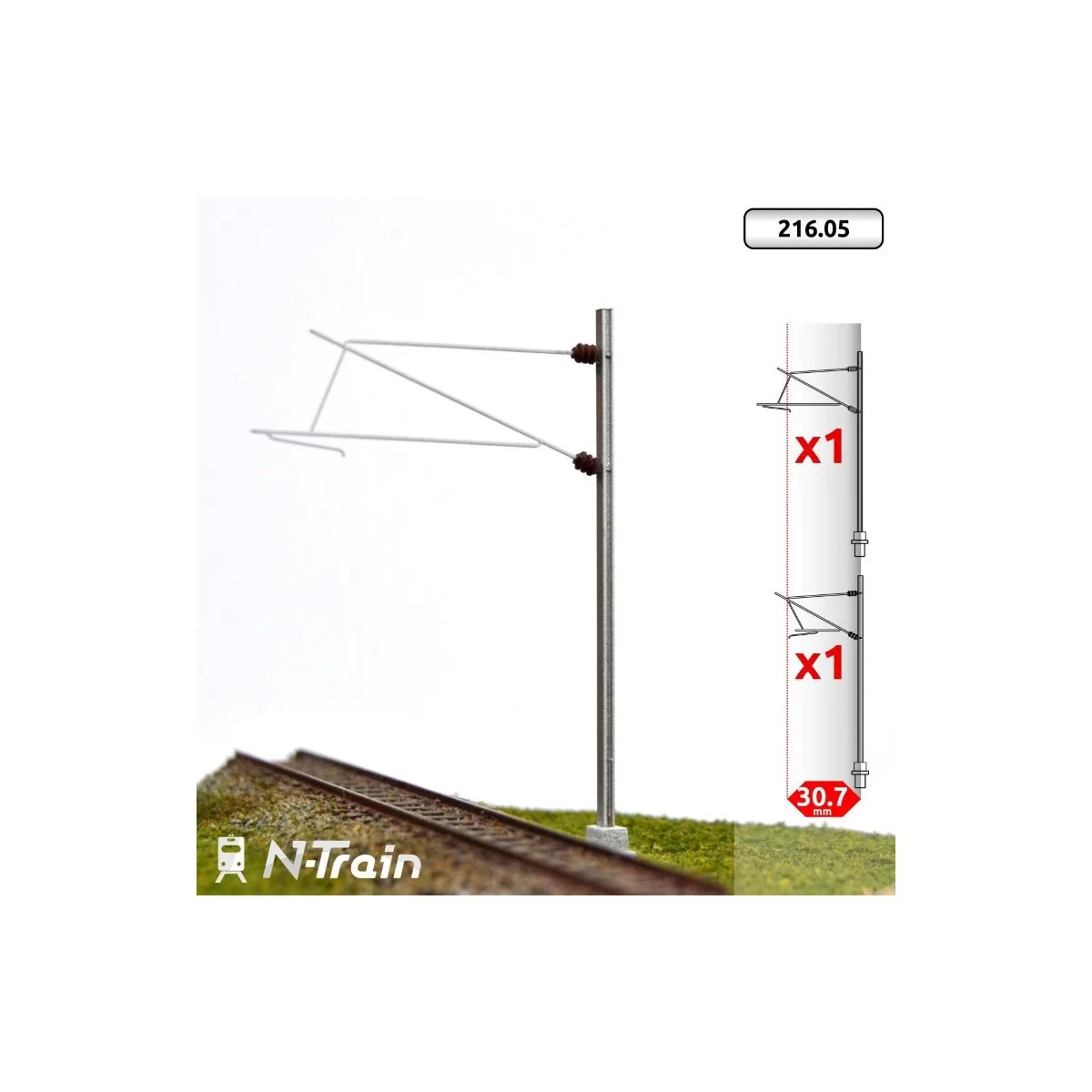 N-Train 21605 Set of 2 H-shaped catenary masts with brackets for 25...