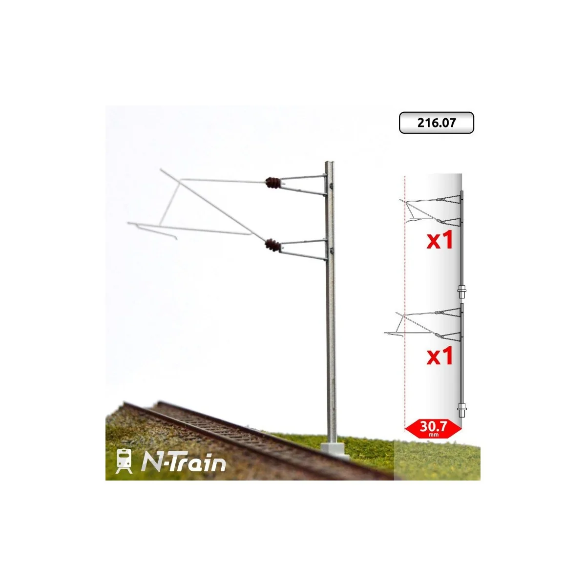 N-Train 21607 Set of 2 H-shaped catenary masts with brackets for 25...