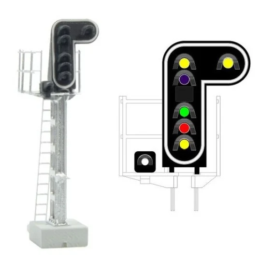 MAFEN_413210-MAFEN 413210 Main signal with 7 LED lights (double yellow/violet/green/red/yellow/white), SNCF, N scale