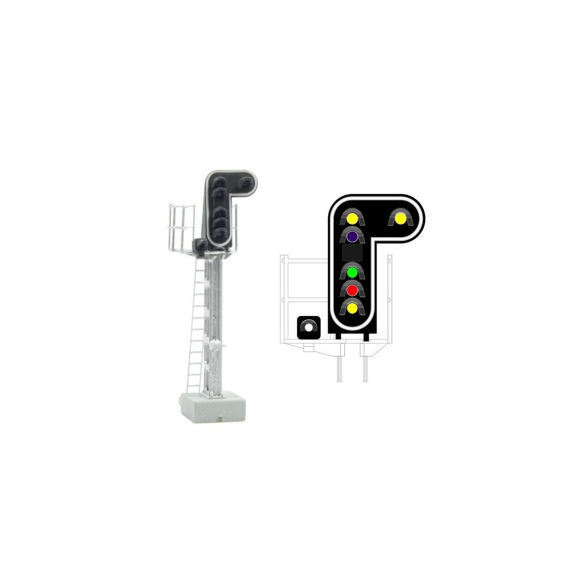 MAFEN 413210 Main signal with 7 LED lights (double yellow/violet/gr...