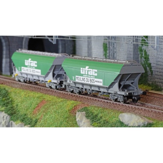 HJ6281-Jouef HJ6281 Set de 2 wagons trémies à bogies, avec parois planes, UFAC